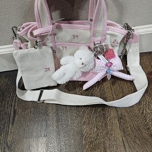 Steve Madden Pink and Cream  Bow Tote with Plush Charms NWT